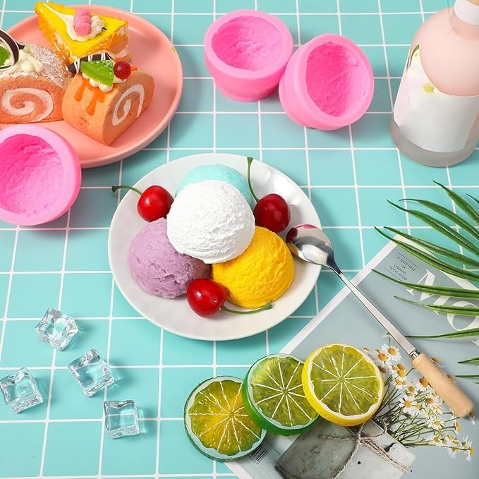 Patelai 3D Ice Cream Ball Shape Silicone Molds Cookie Pastry Mould Candle Soap Clay Mold for Wedding Cake Chocolate Dessert Pudding Mousse DIY Kitchen Baking(3 Pieces)