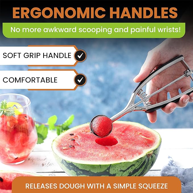 Spring Chef Multifunctional 1 Tablespoon Small Cookie Scoop, #60 & Large Dough Blender & Biscuit Cutter Set - 2 Product Bundle - Black