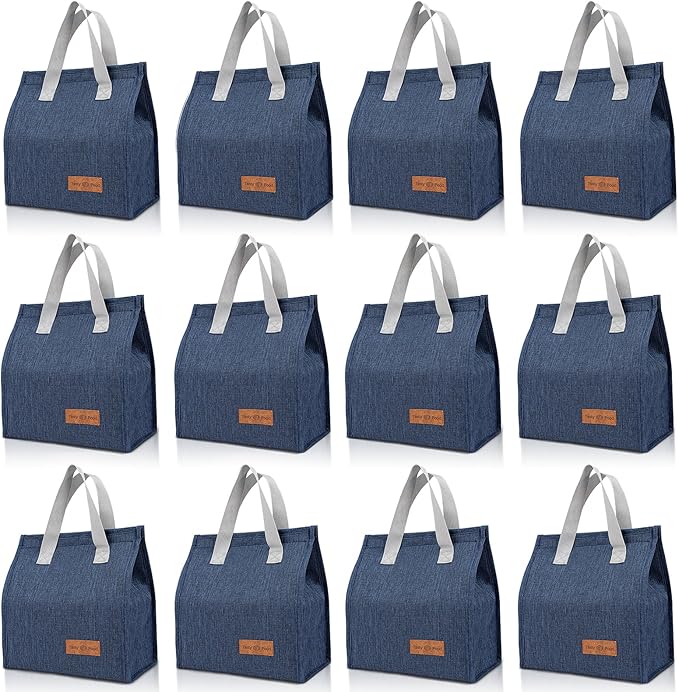 VZZNN 12 Pack Lunch Bags Bulk,Insulated Reusable Lunch Bags with Aluminum for Women Men,Leakproof Tote Large Lunch Box for Office,Work,Beach or Travel(Blue)