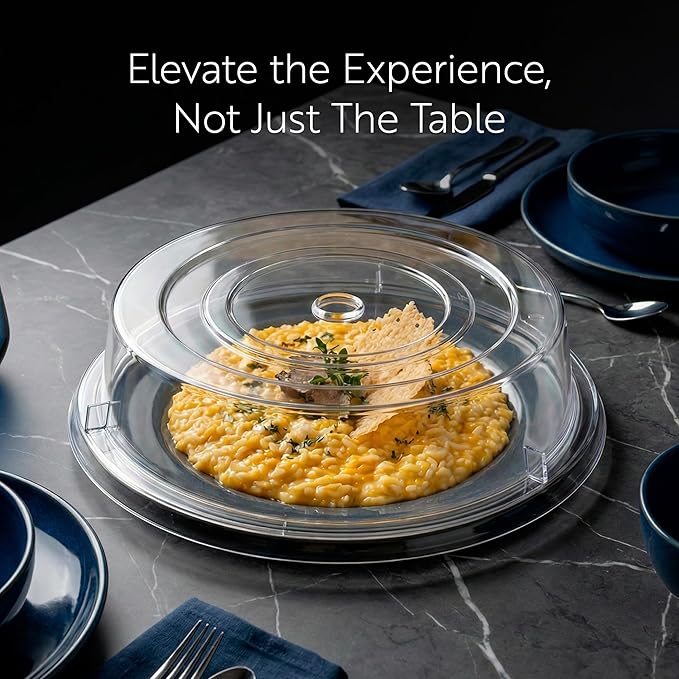 Restaurantware Cater Tek 11 Inch Polycarbonate Plate Covers 10 Shatterproof Dish Covers - Dishwashable For 11 Inch Plates Clear Plastic Splatter Covers Finger Hole Design Endures Up To 210F
