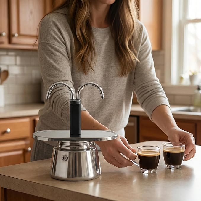 Moka Pot, 2-Cup 100ml Capacity Durable & Food Safe Stovetop Espresso Maker with Dual Pipe & Thickened Nonslip Strainer for Perfect Home-Brewed Coffee