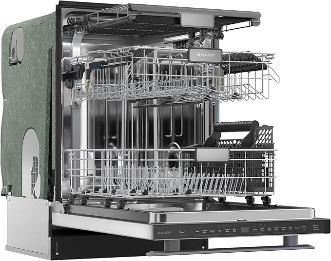 Sharp SDW6736MS 24-inch Stainless Steel Dishwasher, Third Rack, Library Quiet 47 dB, Power Wash Sprayer