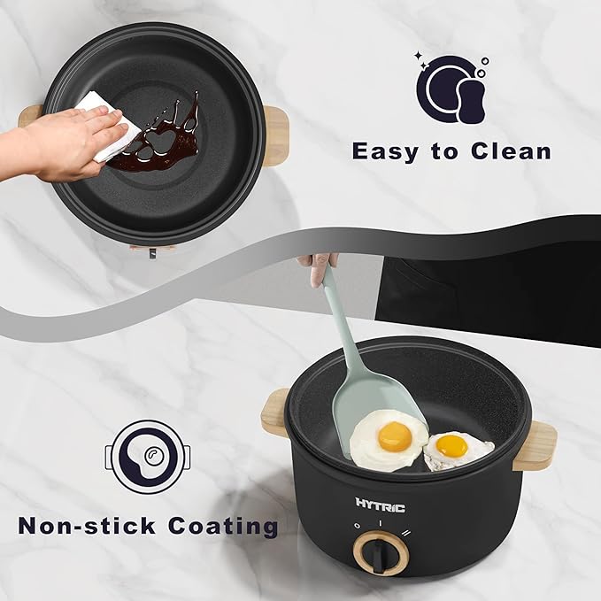 Hytric Hot Pot Electric, 2.5L Portable Electric Pot with Non-Stick Coating, Multi-functional Cooker for Stir Fry, Steak, Noodles, Soup, Portable Ramen Cooker for Dorm and Office, Black