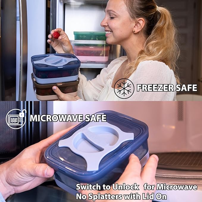 Bento Lunch Box Pack of 2– Leakproof Salad and Meal Prep 3 Cups 25.5oz Container Twistlock Lid Reusable Microwave and Dishwasher Safe BPA-Free For Work and On-the-Go