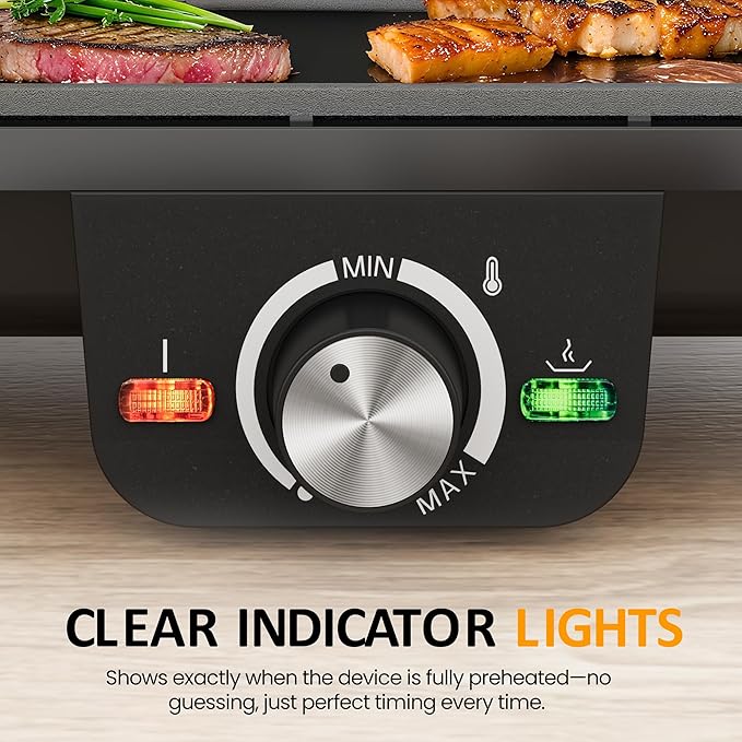 Sunvivi Large Electric Griddle 38'' x 9'', 1600W Indoor Grill with 2 Adjustable Temp Knobs, Even Heating, Nonstick Plate, Foldable Electric Grill Pan Indoor with Drip Tray, Easy to Clean