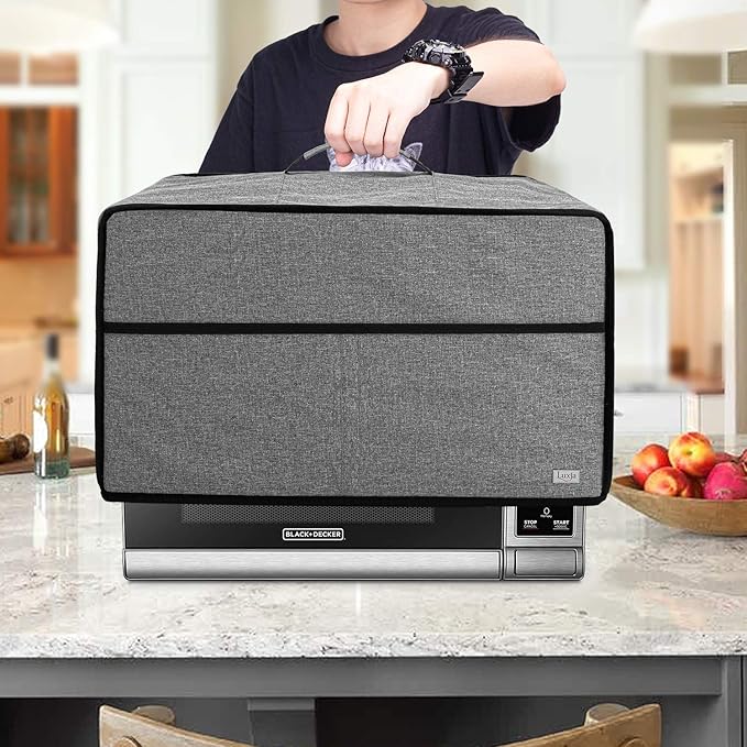 Luxja Dust Cover for Microwave Oven (Fits Most 0.7 Cu.Ft Microwaves), Microwave Oven Cloth Cover with Front Pocket, Gray