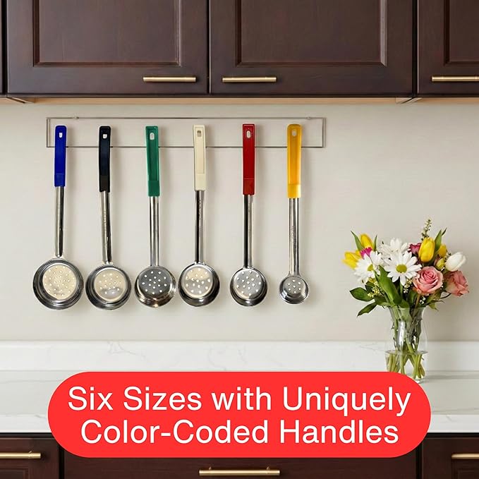 1 Ounce Slotted Stainless Steel Portion Control Ladle Spoon for Measuring and Serving; Commercial Grade Serving Scoops [Pack of 12]