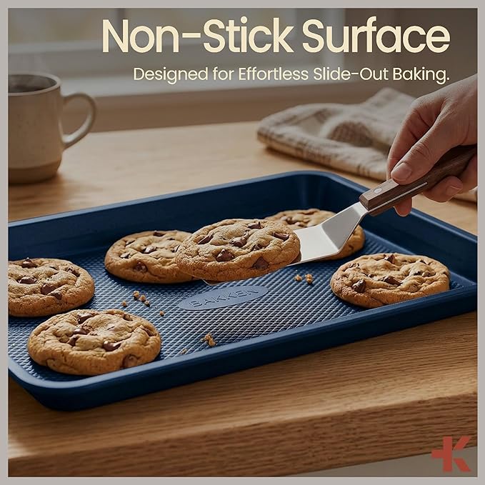 Diamond Bottom Cookie Sheet Set of 2, Nonstick Blue Carbon Steel Baking Pans for Crisp Baking, Space-Saving Stackable Trays, PFOA, PFOS, PTFE Free, Oven Safe Up to 450°F, Small & Medium Pans