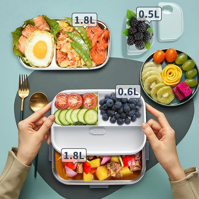 IFENROL Electric Heated Lunch Box for Adults, 100W 3-IN-1 2 Pack 1.8L Containers Heating Lunch Box for Men Portable Double Layer, Fast Heated Food Warmer,12V/24V/110V for Car Truck Office Home