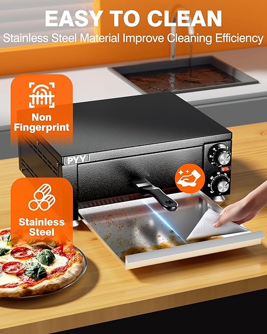 PYY Electric Pizza Oven Indoor Countertop Pizza Oven Commercial Pizza Maker Machine for Home with Timer Stainless Steel Pizza Cooker,Dark Black