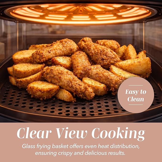 COOK WITH COLOR Colorful 1200W 4Qt Air Fryer: Glass Basket, Dishwasher Safe, 60min Timer, 6 Presets, Temp Control 175F-400F, 4 QT, Dusty Rose