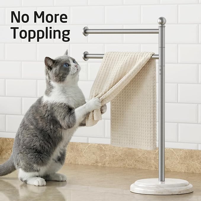 KES Anti Wobble Hand Towel Holder Stand with Weighted Marble Base, F Shape Swivel Countertop Hand Towel Stand for Bathroom, Vanity, Kitchen, Rustproof 18/8 Stainless Steel Brushed Finish, BTH242-2