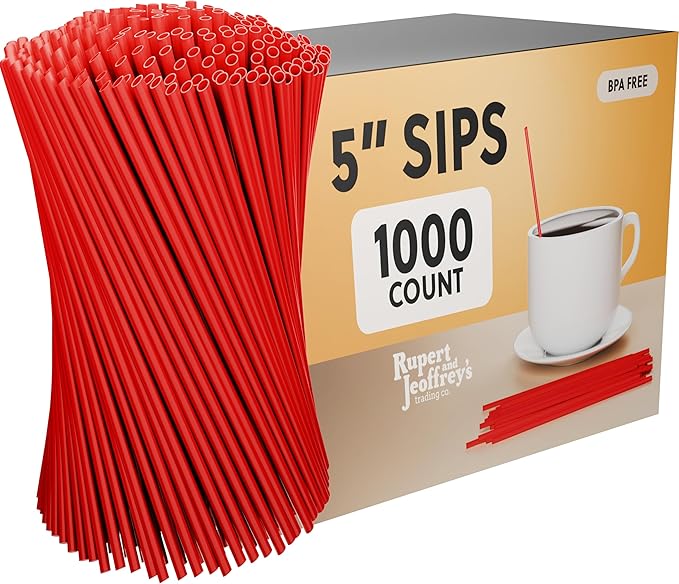 Disposable Plastic Coffee Stirrer Straw - 5 Inch Sip Stir Stick (Red, 1000)