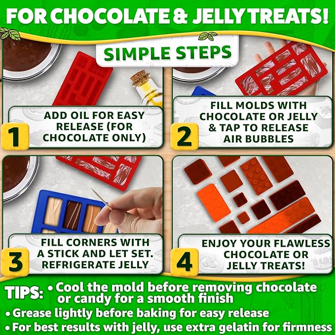 3 Pcs Silicone Chocolate Molds - Building Brick Mold Silicone Non-Stick Ice Cube Tray, Easy to Use & Clean - Designed for Candy, Chocolate, Ice, Gelatin, Soap, Jelly Shots, Cake Decorating & More Fun