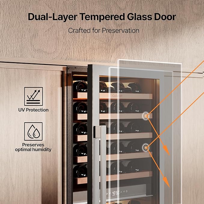 Ca'Lefort 90 Bottle Wine Fridge - 24 Inch Dual Zone Wine Cooler 40-65°F with Bottom Drawer, 10 Adjustable Shelves & 3 LED Lights, Energy Star Certified Built-in or Freestanding for Home/Bar/Kitchen