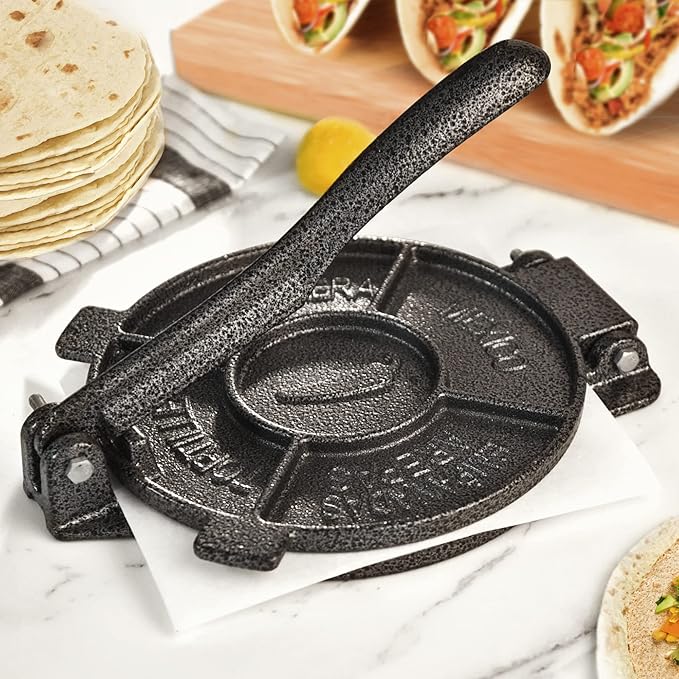 ARC Tortilla Press 6.5 inch, Cast Iron Tortilla Maker Include 100 Pcs Parchment Paper, Heavy Duty Tortillera Pataconera, Flour Tortilla Press, Roti Maker, Taco Maker, Taco Press, Black Gray