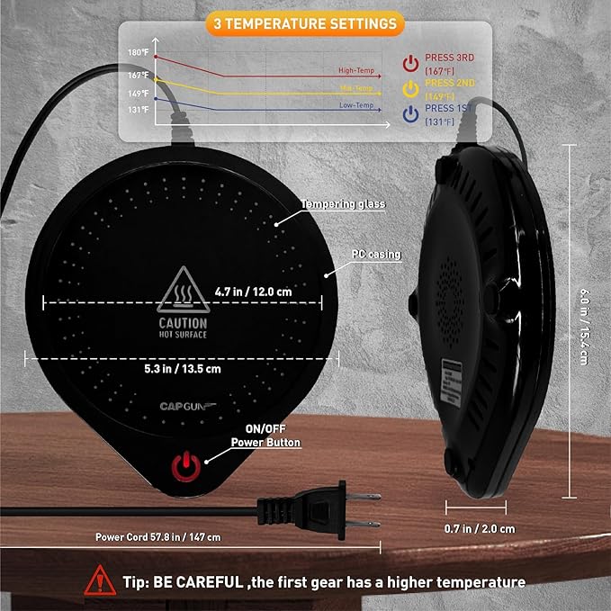 25W Electric Candle Warmer for Coffee Mugs, 75℃ Heating & Auto Shut-Off, Spill-Proof Desk Warmer for Beverages (Black)
