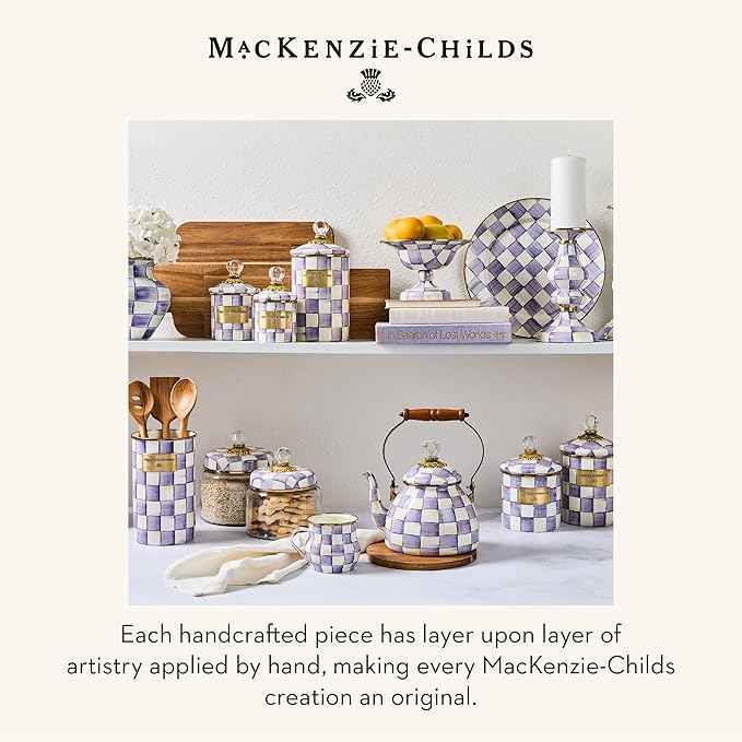 MACKENZIE-CHILDS Enamel Abundant Bowl, Decorative or Serving Bowl, 13-Cup Capacity, Purple-and-White Violet Check