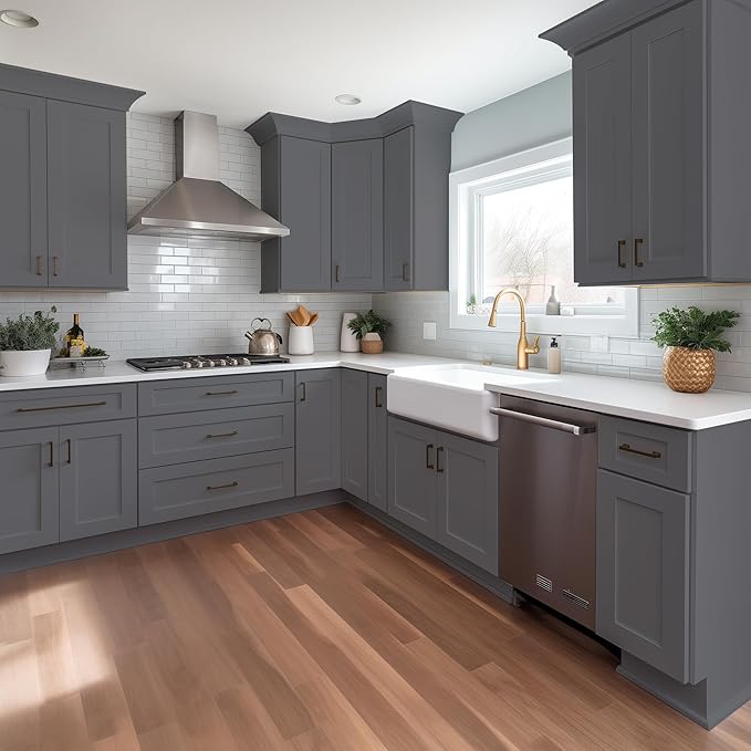 Wall-Mounted Cabinet – Solid Wood Shaker Style Medicine Cabinet with Adjustable Shelves & Soft-Close Doors for Bathroom, Kitchen, and Office Storage (Pebble Gray, 33" W x 12" D x 42" H)