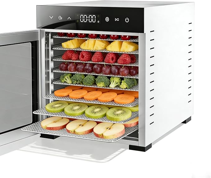 Simple Deluxe Food Dehydrator Machine, Fruit Dryer Machine with 8 Stainless Steel Trays, 24H Digital Timer 185°F Temperature Control, 500W Food Dryer for Jerky Meat Herb Fruit and Dog Treat, Silver