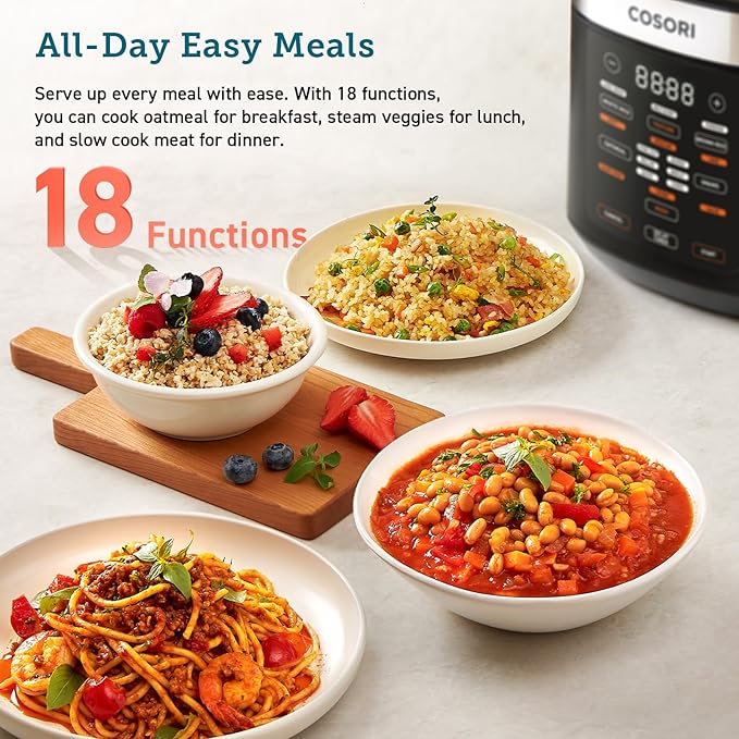 Cosori Mini Air Fryer & Rice Cooker Combo, 2.1 Qt, 4-in-1 Airfryer, Bake, Roast, Reheat, 18 Functions Multi Cooker, Stainless Steel, Quietest Operation
