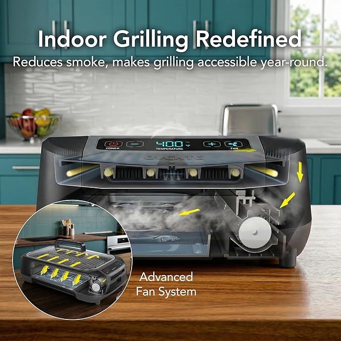 OVENTE Smokeless Indoor Grill, 1500W Electric Portable Korean BBQ Grill with One-Touch Control, LED Smart Display, Tempered Glass Lid, Two Removable Non-Stick and Dishwasher Safe Plates, Black SGR85B