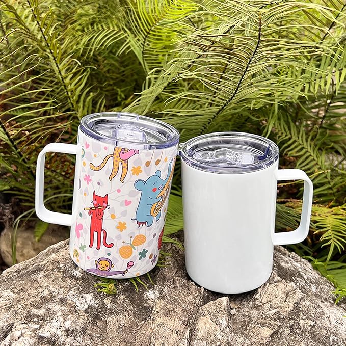 AGH 16oz Sublimation Mugs with Handle, 304 Stainless Steel Sublimation Coffee Mug with Splash-proof Lid, Vacuum Insulated Travel Beer Tea Mug Compatible with Cricut Mug Press, 4 Pack