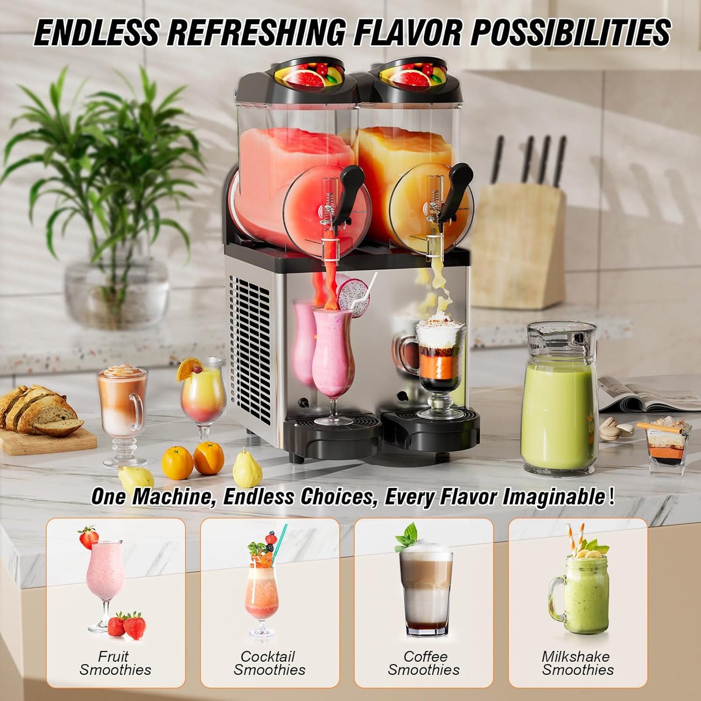 Ultimate Commercial Slushy Machine – 12X2 Tank Stainless Steel Slush Machine,Commercial Frozen Drink Maker for Juices, Margaritas, and Cocktails – Ideal for Bars and Restaurants