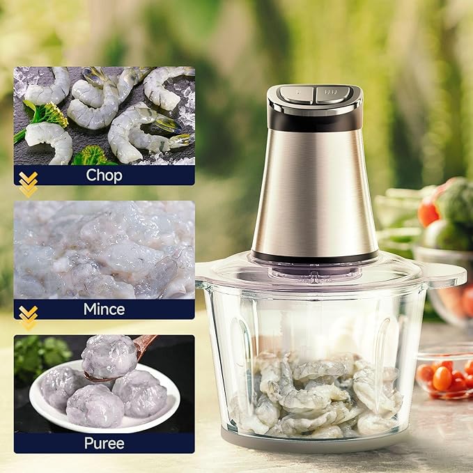 220V EU Plug 3L Dual Bowl Food Prep Processor with 2 Blades, 2-Speed Settings & Digital Display – Quiet Kitchen Appliance