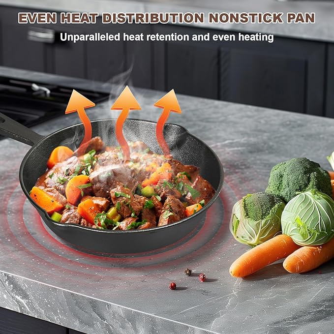 Pre-Seasoned Cast Iron skillets,4 Piece Durable Pots and Pans Set with Handle Covers for Grill, BBQ, Camping Fire, Stovetop, Kitchen and Camping Cookware