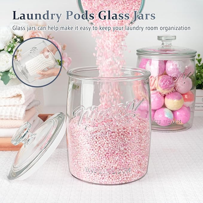 Folinstall 2 Pack 1 Gallon Glass Cookie Jar, Large Glass Jar with Airtight lid, Glass Food Storage Container for Cookies, Candy, Flour, Dog Treats, Coffee, Apothecary Jars