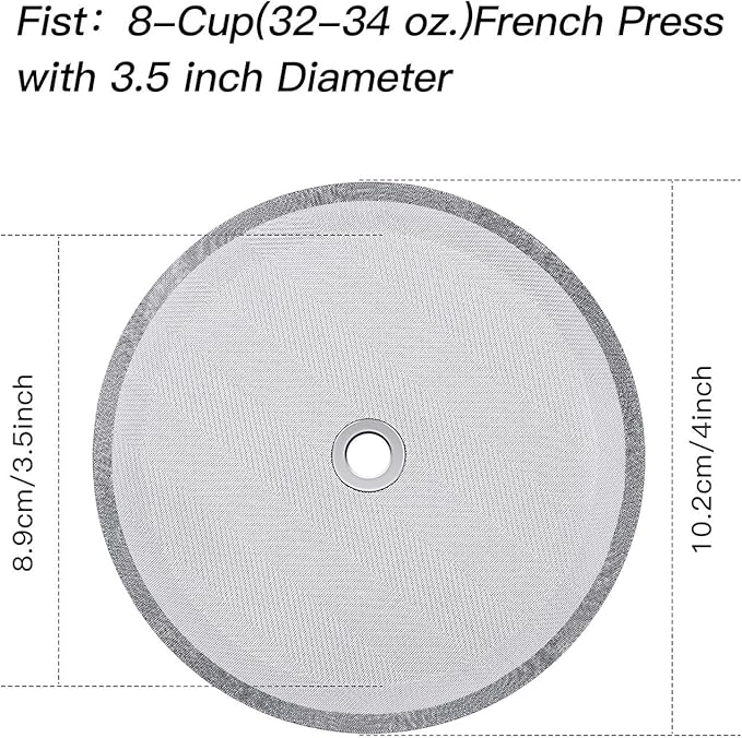 Boao 6 Pieces French Press Replacement Filters Mesh Filters Replacement 4 Inch Stainless Steel Replacement Screen for 1000 Ml, 34 Oz, 8 Cup French Press Coffee Makers and Tea Machines