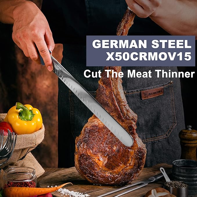 DELFINA 12 Inch Brisket Slicing Knife W/Sheath & SoftGrip Handle, Sharp Premium Carving Slicing Knife For Meat Cutting, Great for Slicing Roasts, Meats, Fruits and Vegetables