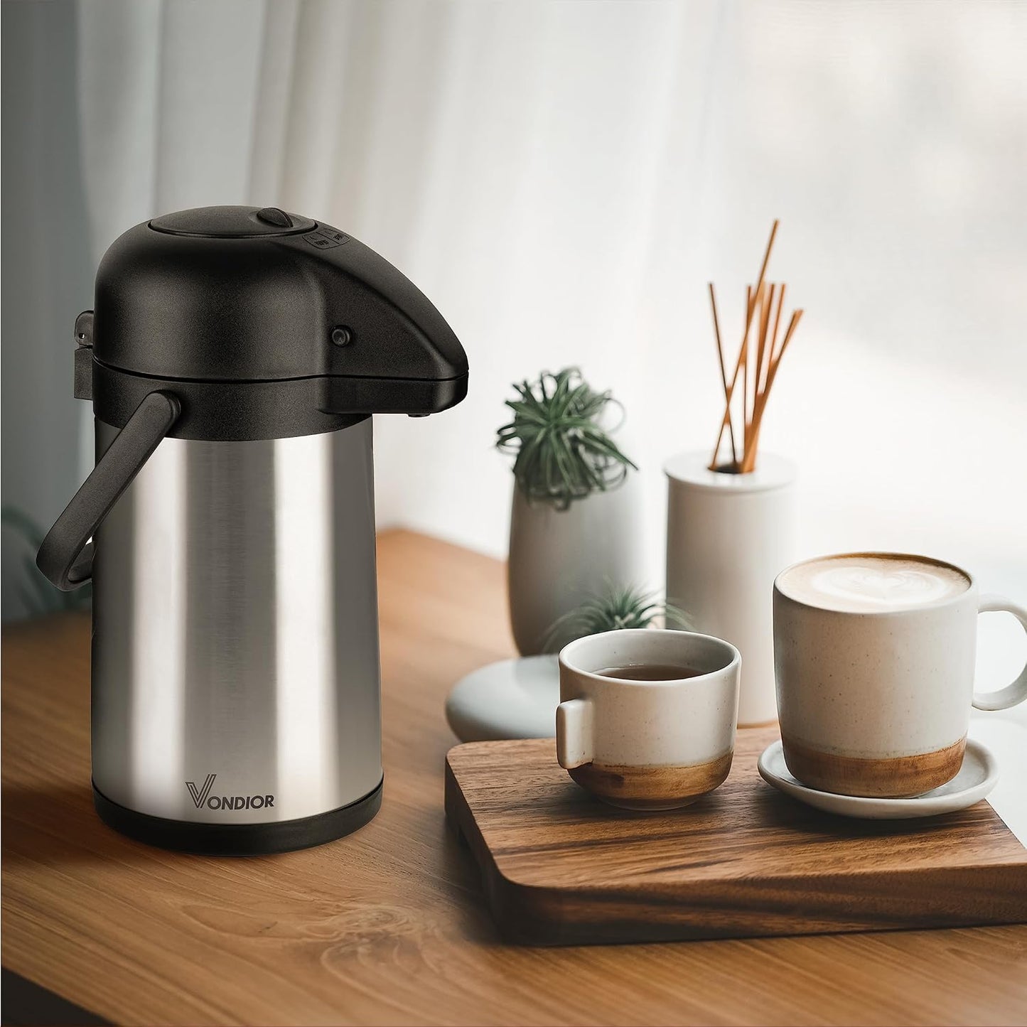 64 Oz Airpot Coffee Dispenser with Pump, 2Pcs Insulated Thermal Coffee Carafe - Stainless Steel Hot Beverage Dispenser - Coffee Urn for Hot/Cold Water, Drink Dispenser for Parties