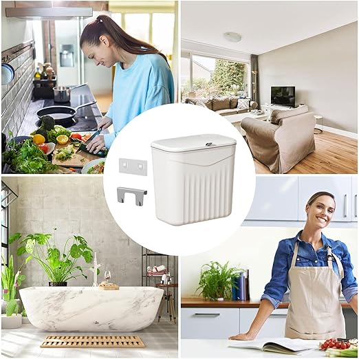 Kitchen Trash Can for Food Scraps Wall Mounted Trash Can with Lid | Organization for Apartment, Home, Office, Under a Cabinet, Laundry Room