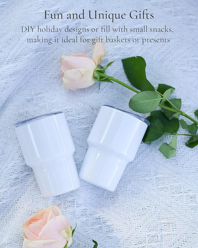 UIRZOTN 3oz Mini Tumbler Shot Glass with Straw and Lid, 12 Pack Stainless Steel Sublimation Shot Glasses for Wedding Party Whiskey Cocktail Bar with Straw and Lid (White)
