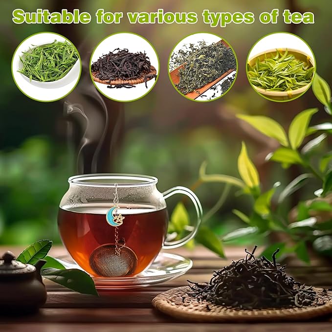 2Pcs Stainless Steel Mesh Tea Infuser, 2.1 inch Tea Ball with Moon and Star Pendant,Tea Strainer Tea Diffuser Tea Steeper for Filtering Tea,Tea Infusers for Loose Tea (Moon and Star, 2PC)