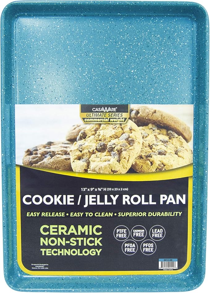 casaWare 3pc Ultimate Commercial Weight Cookie Sheet Set, Two 15 x 10-Inch Pans, One 13 x 9-Inch-Inch Pan (Blue Granite)