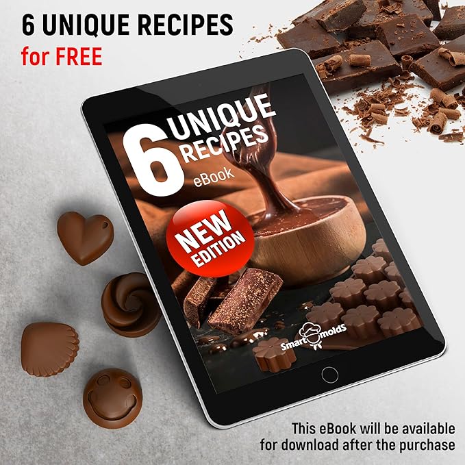 Chocolate Moulds Silicone - Set of 6 - Non-Stick & Food Grade Silicone Chocolate Mould for Jelly Candies, Truffles, Bath Melts & Candles - Free Recipes eBook - Gift-Ready for St.Valentine
