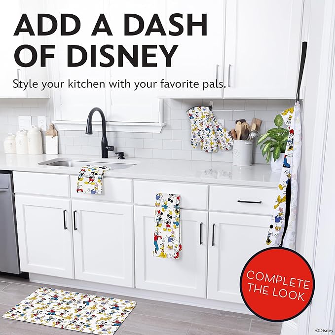 Disney Silicone Oven Mitts Heat Resistant – Set of 2 Long Cuff Cotton Kitchen Mitts with Silicone Grip Stripes, Cute Oven Mitts & Pot Holders for Cooking, Baking & Kitchen Essentials –Mickey & Friends