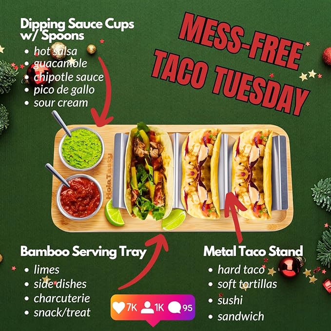 HolaTasty Taco Holder Kit - 2 Pack (Value Pack), 3-in-1 Taco Set of 2-6 Slots, Fancy Taco Presentation Rack Plate for Taco Tuesday Bar Party, Gifts for Taco Lover Cinco De Mayo Events - Rose Gold