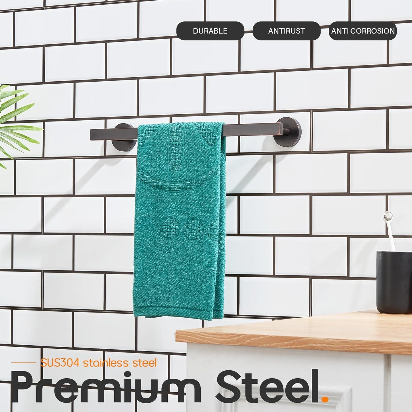 12 Inch Bathroom Towel Bar Bath Towel Rack Kitchen Towel Holder Towel Ring Wall Mounted SUS304 Stainless Steel 2 Pack Oil Rubbed Bronze AN4001ORB-L12-P2