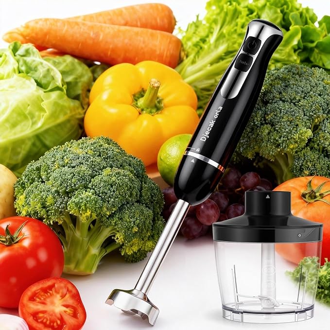 Upgraded 1100W 5-in-1 Immersion Hand Blender – 20 Variable Speeds, Up to 15,500 RPM, Handheld with Milk Frother & Food Processor, Black