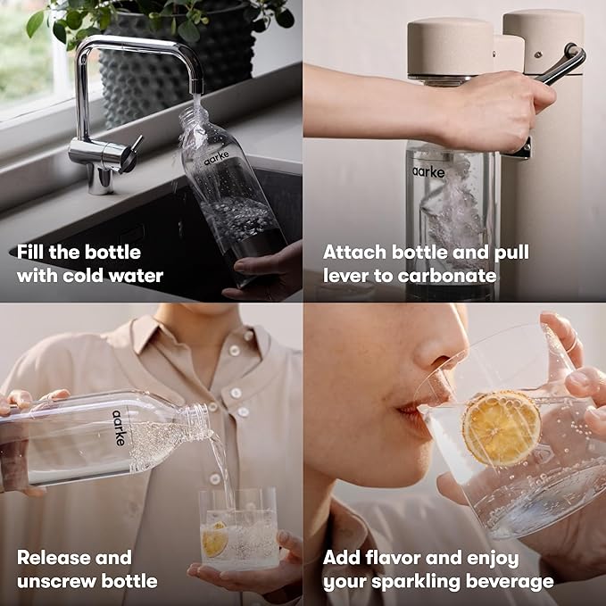 Aarke Carbonator lll, Sparkling & Carbonation Water Machine, Stainless Steel with PET BPA-Free Reusable Bottle Volume 1L/34 fl oz (Gold)
