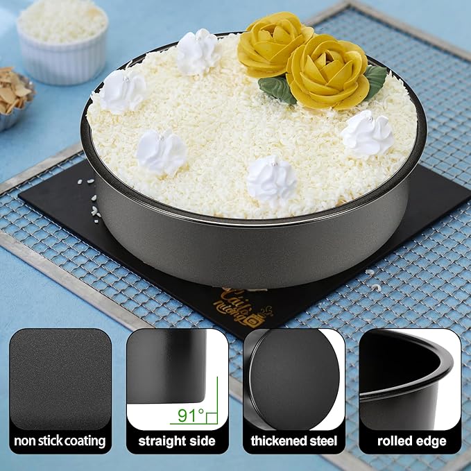 Round Cake Pans Set of 3 (6, 8, 10 Inch), Nonstick Circle Cake Pan with 90PCS Parchment Paper for Layer Cakes Deep-Dish Pizza Tart, Baking Pans Set for Christmas Birthday Thanksgiving, Dishwasher Safe
