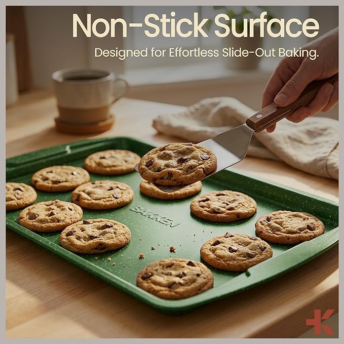 Green 10-Piece Bakeware Sets, Nonstick Carbon Steel Baking Sheet & Pans, Stackable Space-Saving Bakeware, Dishwasher Safe, Stain-resistant, PFOAPFOSPTFE Free, Oven Safe Up To 450°F (230°C)