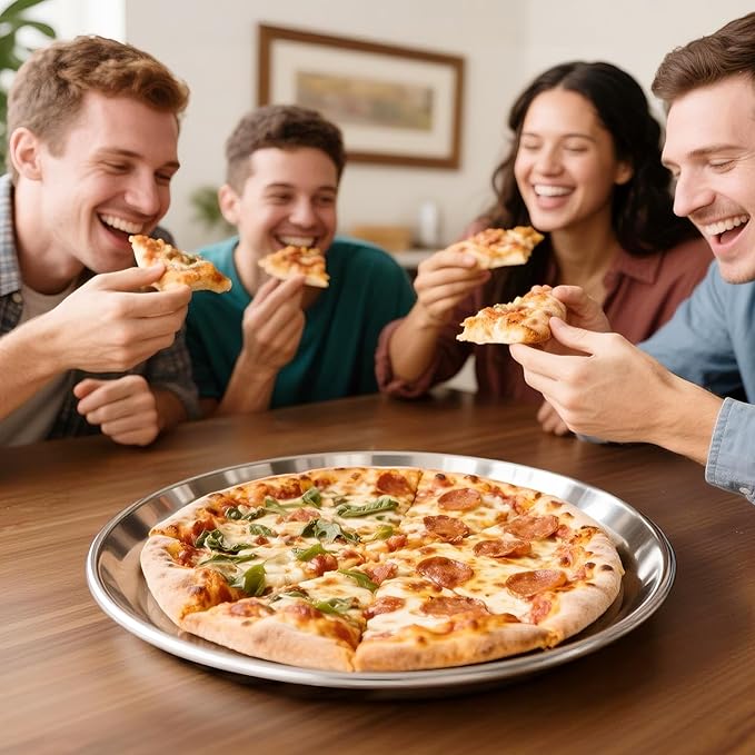 AWTBDP Pizza Pan 10 Inch Set of 2 for Oven, Non-Stick Stainless Steel Pizza Steel, Durable Non-Toxic Round Pizza Pans for Cookie Pizza Pie Cake, Dishwasher Safe & Easy Clean