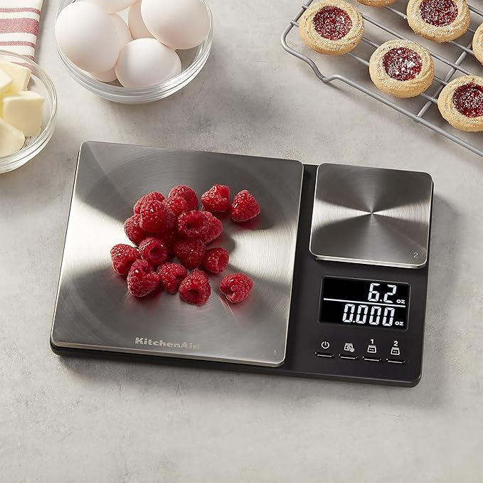 KitchenAid KQ909 Dual Platform Digital Kitchen and Food Scale, 11 Pound Capacity and Precision 16oz Capacity, Black with Stainless Steel & KQ903 3-in Analog Dial Oven/Appliance Thermometer