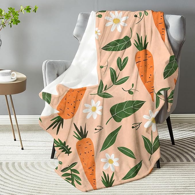 Carrot & Flower Plush Throw Blanket - Soft, Comfy, Lightweight, Warm, and Fuzzy - Ideal Gift for Men and Boys - Perfect for Couch, Bedroom, Travel, Bed - 80x60 inches