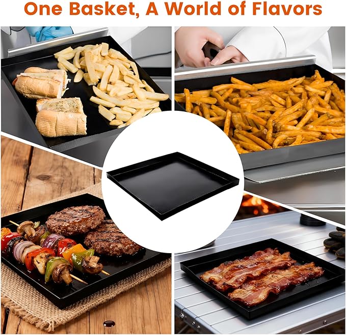 Professional-Grade 1-Pack PTFE Solid Oven Baskets, 11x11x1 Inch Non-Stick Solid Oven Trays for Commercial Kitchens & High-Volume Cooking